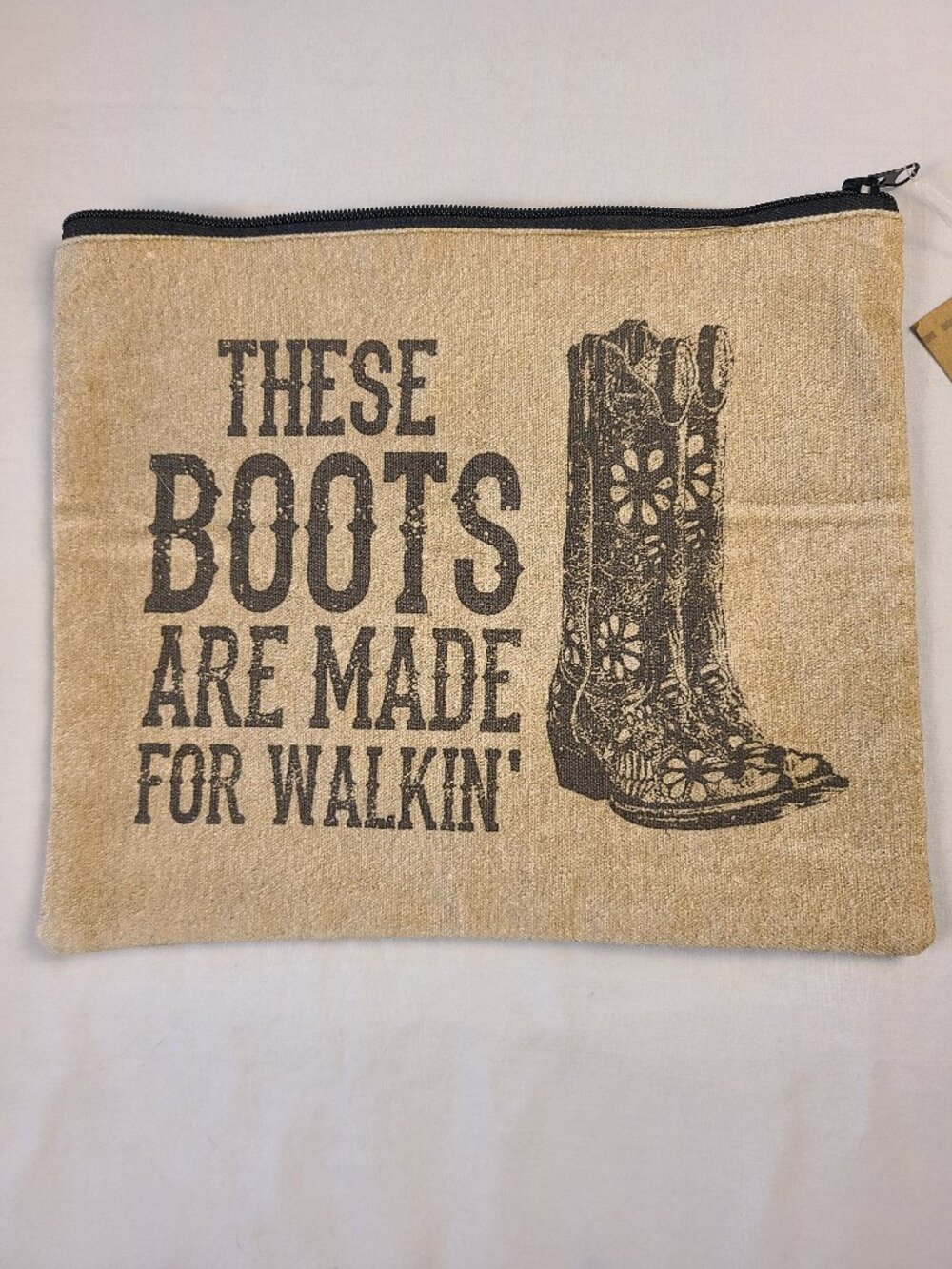 Burlap Zipper Bag Tan (These boots are made for walking) New